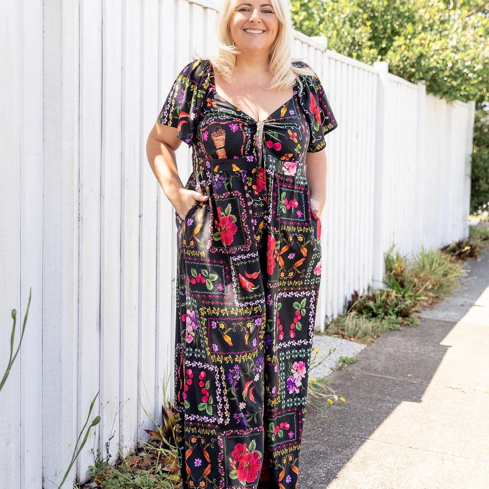 NWT Vibrant Floral Black Jumpsuit